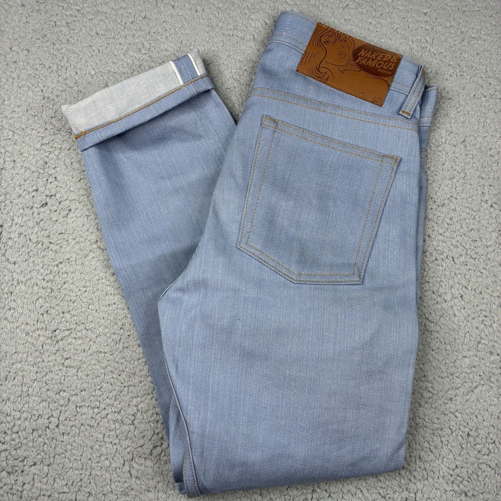 Naked & Famous Weird Guy Sky Blue Left Hand Twill Selvedge Jeans Men's 28x28 Raw